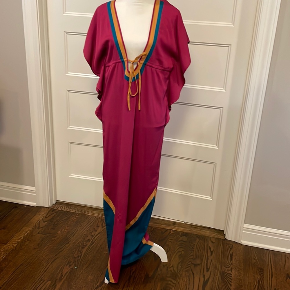 Fuchsia teal and mustard caftan